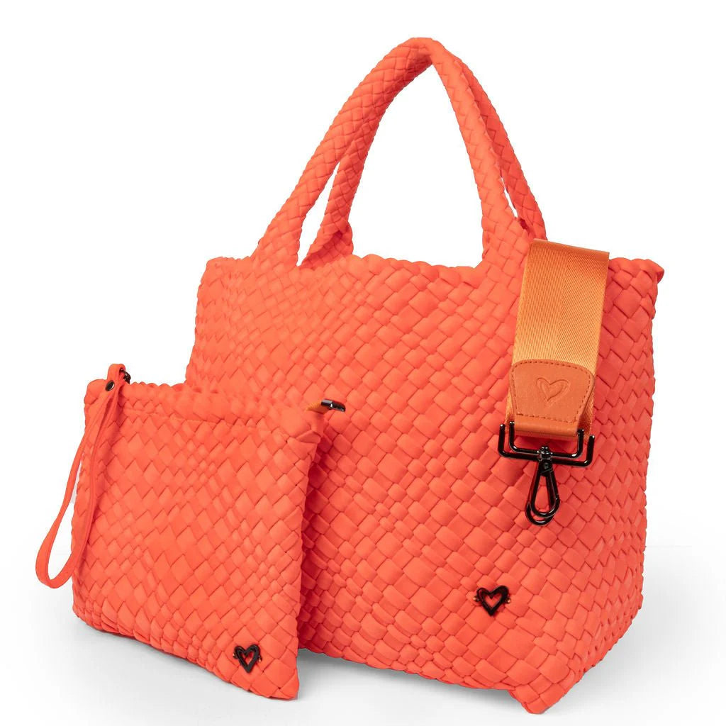 preneLove London Large Woven Neoprene Tote Bag with Wrist Clutch Orang